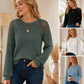 Casuele geribbelde gebreide lange mouw top voor dames