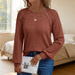 Casuele geribbelde gebreide lange mouw top voor dames