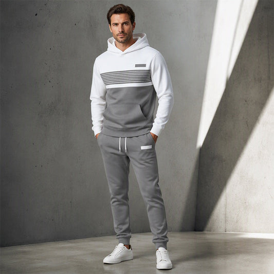 Heren casual colour-block hoodie en broek set
