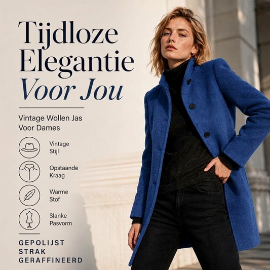🍂 Vintage Chic ✨ Wollen Damesjas met Opstaande Kraag – Warm, Elegant & Tijdloos Design