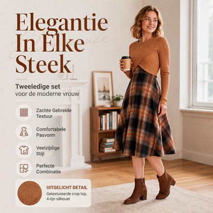Elegante geruite jurk met crop top set voor dames