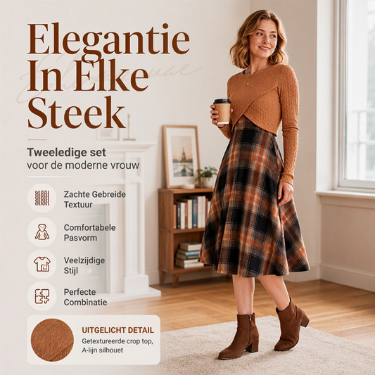 Elegante geruite jurk met crop top set voor dames