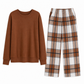 Dames Zachte Casual Rondehals Trui en Wijde Pijpen Broek Set