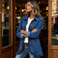 Dames moeiteloos overhemd van denim met knopen, shacket