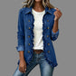 Dames moeiteloos overhemd van denim met knopen, shacket