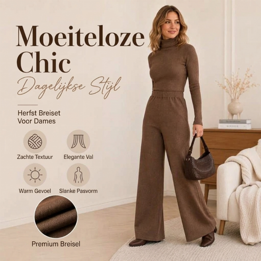 Dames set coltrui gebreide top en wijde pijpen broek