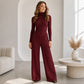 Dames set coltrui gebreide top en wijde pijpen broek
