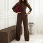 Dames set coltrui gebreide top en wijde pijpen broek