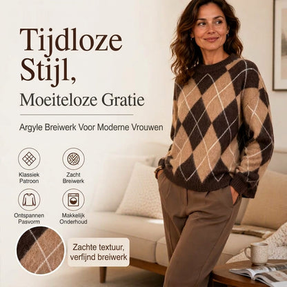 🍂 Retro Favoriet ✨ Dames Geruite Gebreide Trui – Zacht, Comfortabel & Tijdloze Vintage Look