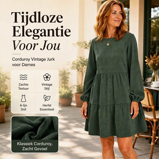 Vintage corduroy jurk met lange mouwen voor dames