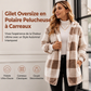 Oversized damesvest met capuchon, ruitjesmotief en kleurblokken