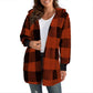 Oversized damesvest met capuchon, ruitjesmotief en kleurblokken