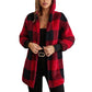 Oversized damesvest met capuchon, ruitjesmotief en kleurblokken