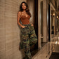 Wijd retro-jeans met camouflageprint voor dames