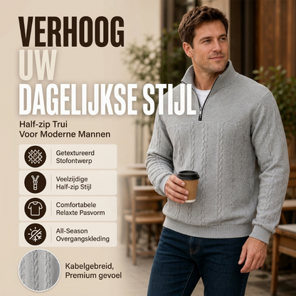 Heren casual jacquard sweater met halve rits