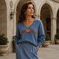 Dames V-hals lange mouwen top met pompoenprint