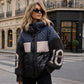 Pufferjack met capuchon en patchwork voor dames