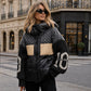 Pufferjack met capuchon en patchwork voor dames