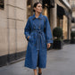 Lange denimjas met dubbele knoopsluiting voor dames