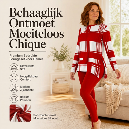 Damesset met bedrukte langemouwen top en leggings
