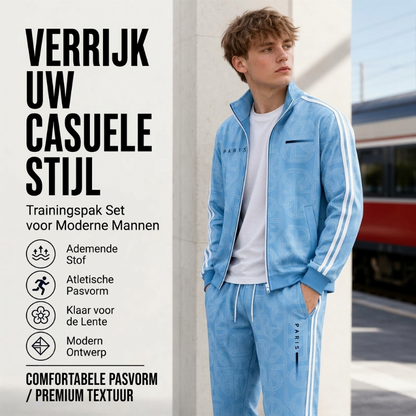 Heren set met geometrische print, jack met volledige rits en broek