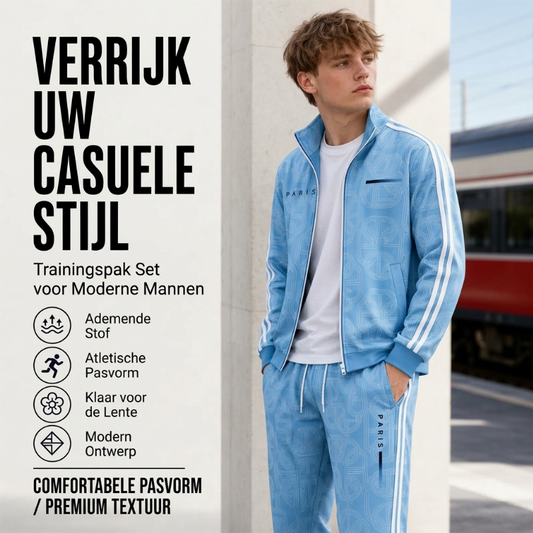 Heren set met geometrische print, jack met volledige rits en broek