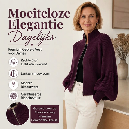 Dames gebreide trui met lanternmouwen en rits