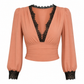 Vrouwen Deep V-hals Kant Lange Mouwen Top