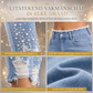 Dames Lichtblauwe Met Parel Versierde Slim Fit Skinny Jeans met Onafgewerkte Gerafelde Taille en Gerafelde Gescheurde Enkelsboorden