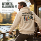 Retro-hoodie voor heren met visprint, relaxte pasvorm, zacht fleece van katoenmix met kangoeroezak