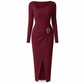 Dames herfst/winter effen gebreide lange jurk met ronde hals met onregelmatige halsuitsnijding