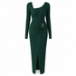 Dames herfst/winter effen gebreide lange jurk met ronde hals met onregelmatige halsuitsnijding