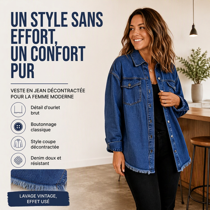 Denimjasje voor dames met vervaagde kleur en gerafelde zoom