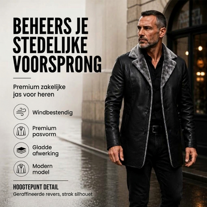 Heren imitatieleren jas met kraag en pluizige voering