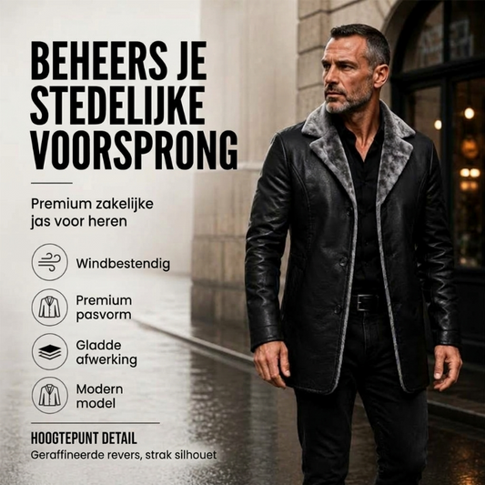 Heren imitatieleren jas met kraag en pluizige voering