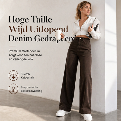 Dames retro jeans met hoge taille en wijde pijpen, soepel vallende denim broek tot op de grond