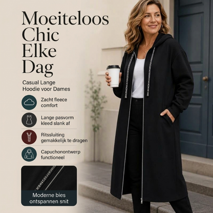 Casueel lang model hoodjack met rits voor dames