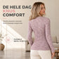 Dames gebreid topje met lange mouwen, V-hals en halve rits