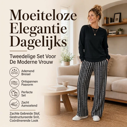 Vrouwen Casual ronde hals top & bedrukte broek set
