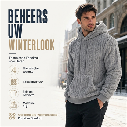 Warme gebreide kabelhoodie voor heren voor de winter