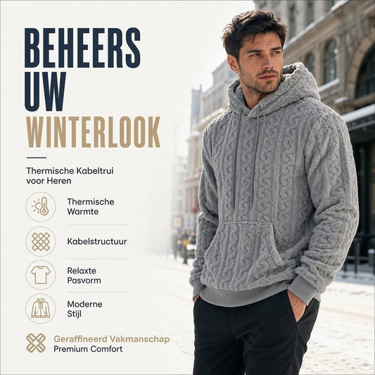 Warme gebreide kabelhoodie voor heren voor de winter
