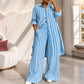 Dames Gestreept Lang Shirt & Wijde Broek Set