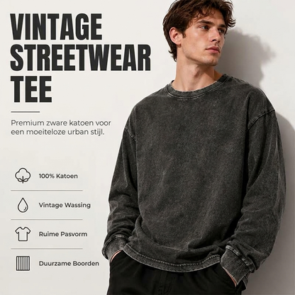 Vintage gewassen T-shirt met lange mouwen