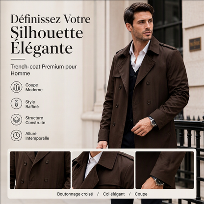 Klassieke trenchcoat voor heren, halflang, met dubbele knoopsluiting