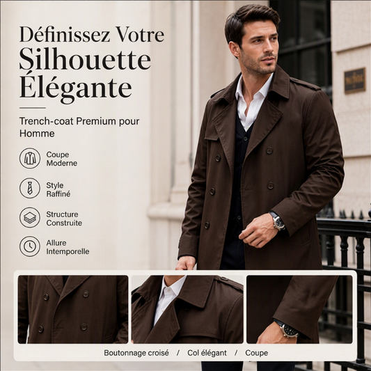 Klassieke trenchcoat voor heren, halflang, met dubbele knoopsluiting