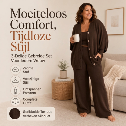 Dames 3-delige Gebreide Loungewear Set
