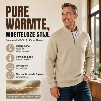 Heren sweatshirt met halve rits, warme gevoerde binnenkant en ribboord