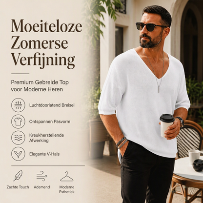 Heren casual V-hals gebreid T-shirt