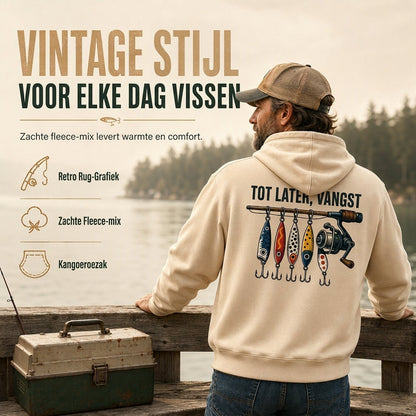Heren Retro Vissen Graphische Hoodie Relaxed Fit Zachte Katoenmix Fleece Sweatshirt met Kangoeroezak