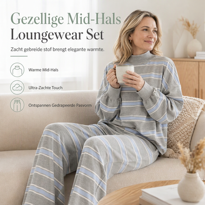Casueel damespak met gestreept print, langärmlig topje en broek voor herfst en winter